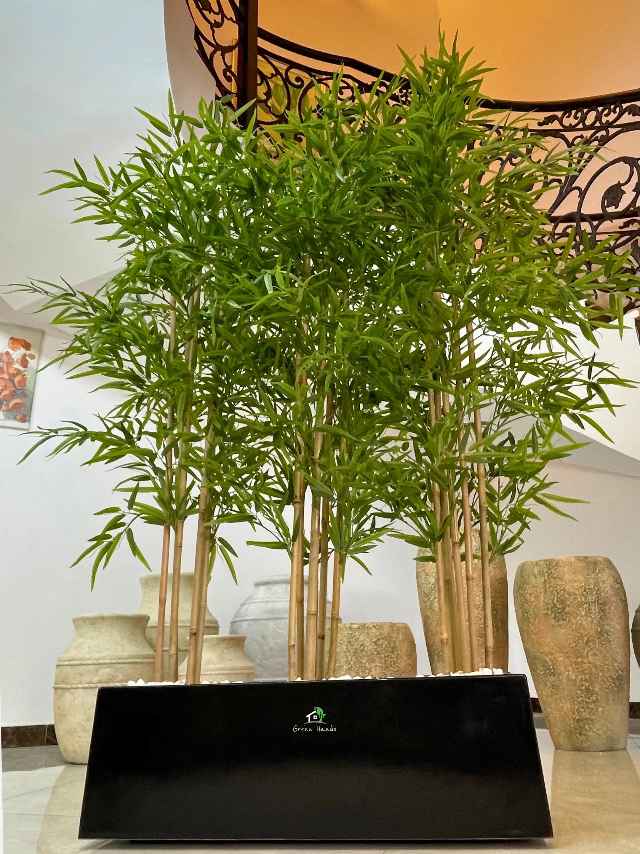 Artificial-Bamboo-Palm-Barrier-200cm-Black-Fiber-Planter